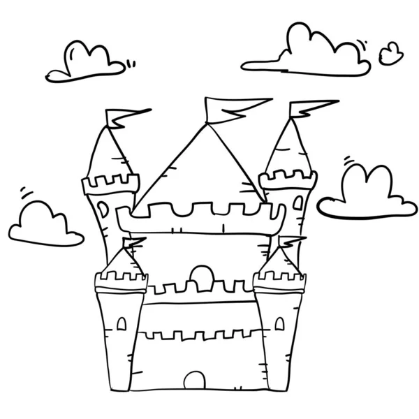 Doodle château illustration dessin à la main style dessin animé — Image vectorielle