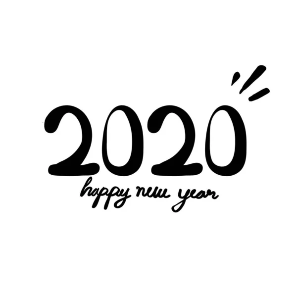 Happy new year 2020 handdrawn doodle cartoon style vector — Stock Vector