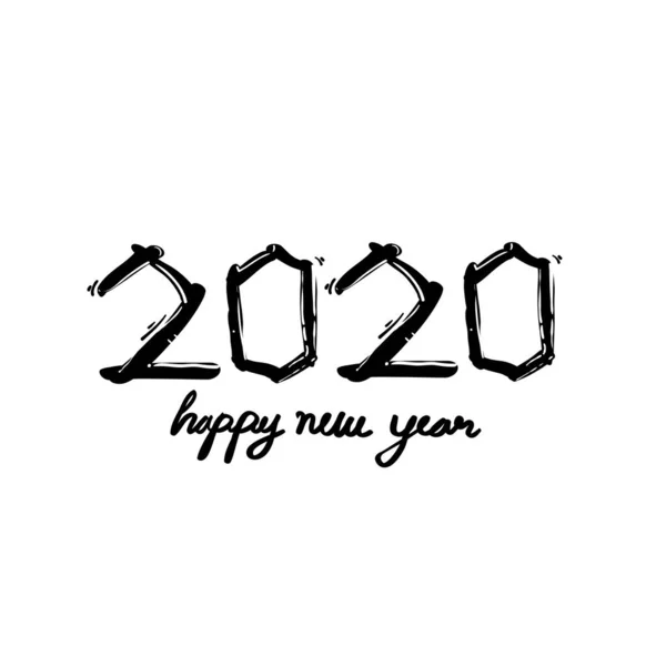 Happy new year 2020 handdrawn doodle cartoon style vector — Stock Vector