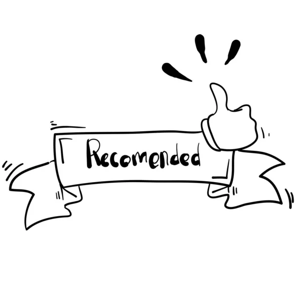 Banner recommended with thumbs up handdrawn doodle cartoon style — ストックベクタ