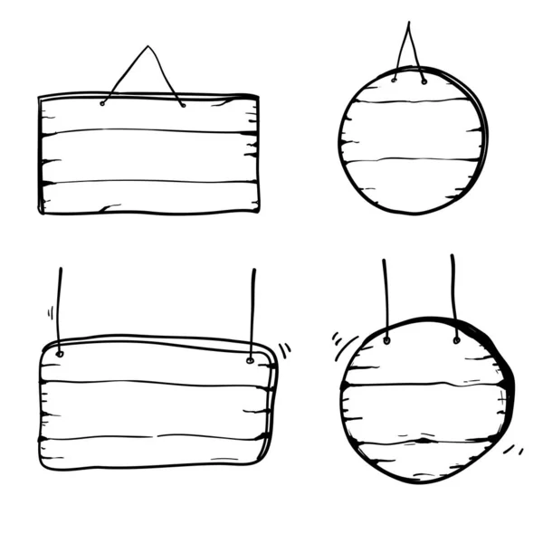 Ilustración de tablero de madera dibujado a mano en blanco con estilo de dibujos animados doodle — Vector de stock