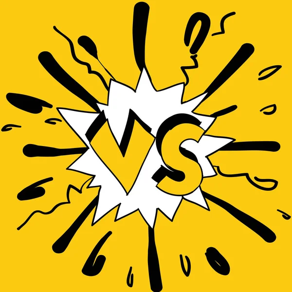 Concept VS. Versus. Combattez. Jaune fond rétro bande dessinée conception de style doodle dessin animé à la main — Image vectorielle