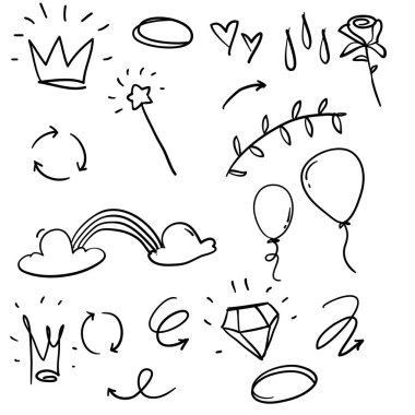 Metin veya tasarım vektörünüz için basit el çizimi bilgi ögesi koleksiyonu