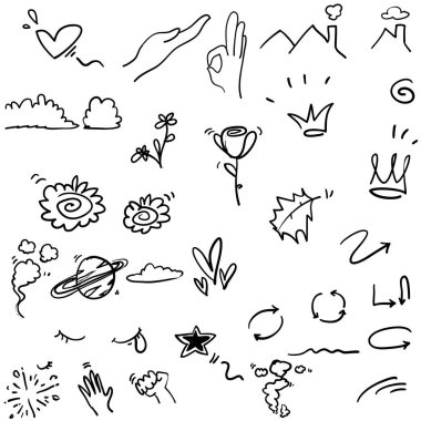 Elle çizilmiş vurgu unsurları koleksiyonu karalama tarzında