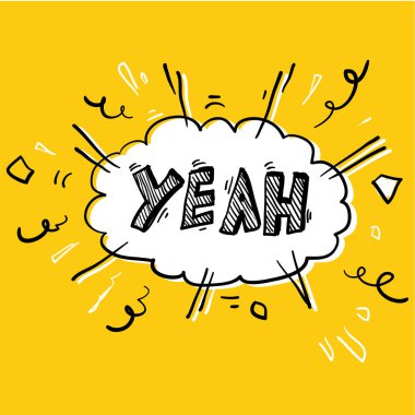 Evet, konuşma balonu. Pankart, konuşma balonu, poster ve çıkartma konsepti elle çizilmiş karalama tarzı