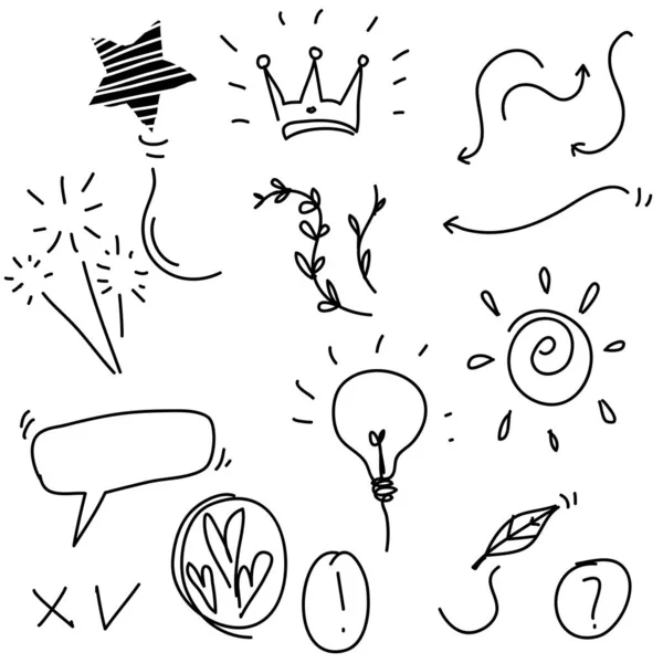 Χειροποίητα doodle συλλογή στοιχείων με ζωγραφισμένα στο χέρι στυλ κινουμένων σχεδίων — Διανυσματικό Αρχείο