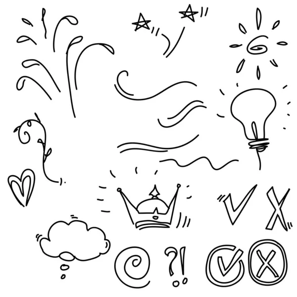Χειροποίητα doodle συλλογή στοιχείων με ζωγραφισμένα στο χέρι στυλ κινουμένων σχεδίων — Διανυσματικό Αρχείο
