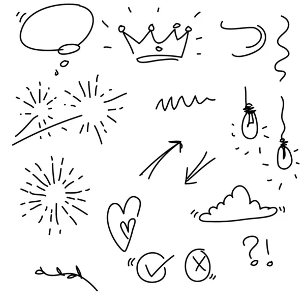 Collezione di elementi doodle disegnati a mano con stile cartone animato disegnato a mano — Vettoriale Stock