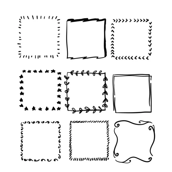 Handgezeichneter quadratischer Doodle Frame Collection Vektor — Stockvektor