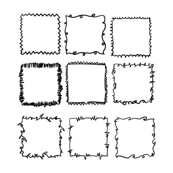 Handdrawn square doodle frame collection vector — Stock Vector