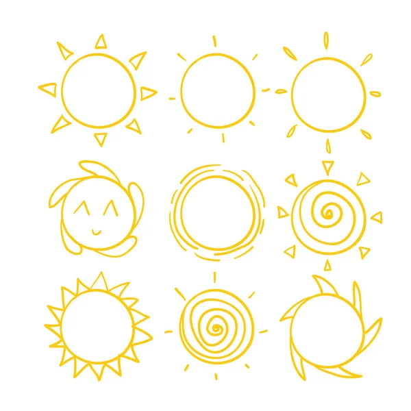 手绘卡通风格的涂鸦太阳插图矢量 — 图库矢量图片