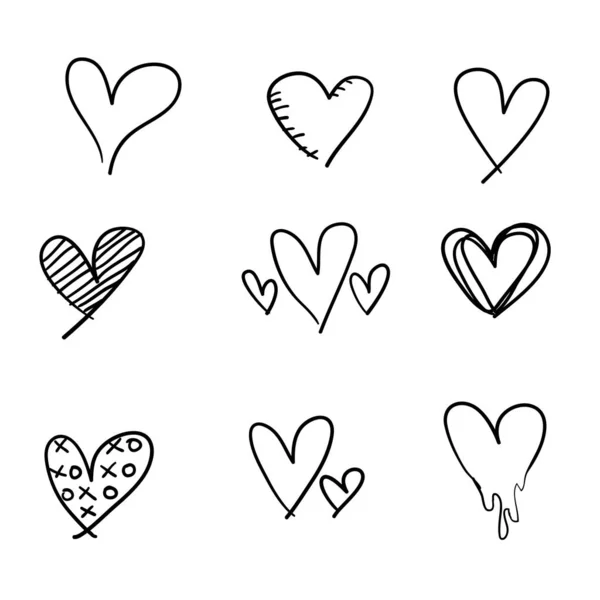 Doodle coração amor coleção vetor ilustração — Vetor de Stock