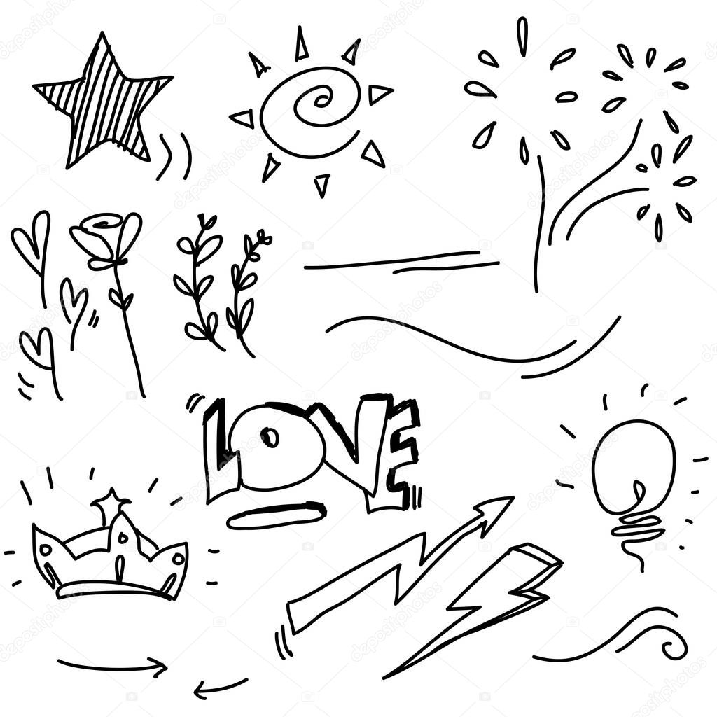 handdrawn doodle element collection with handdrawn cartoon style