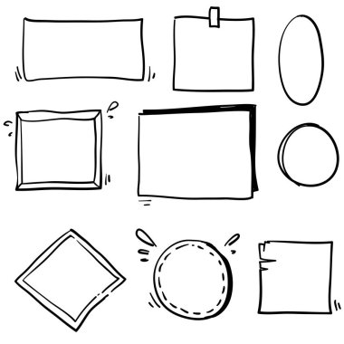 Elle çizilmiş basit çerçeve ve kenarların farklı şekilleri vardır: kalp, kare, oval. İzole edilmiş vektör illüstrasyonunu sancak tasarımı illüstrasyonunuz için kes