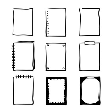 Beyaz arkaplanda izole edilmiş el çizimi karalama çerçeveleri seti