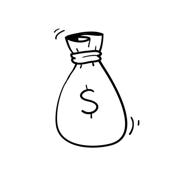 Dollar Money Bag Icono Vector con estilo garabato dibujado a mano — Archivo Imágenes Vectoriales