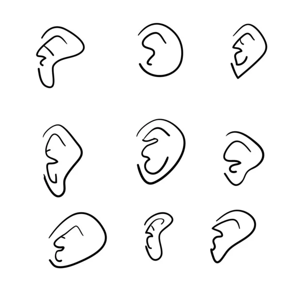 Collezione di orecchie doodle vettoriale stile disegnato a mano — Vettoriale Stock