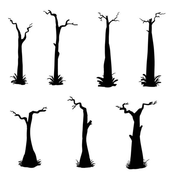 Collezione di silhouette di albero con stile disegnato a mano doodle — Vettoriale Stock