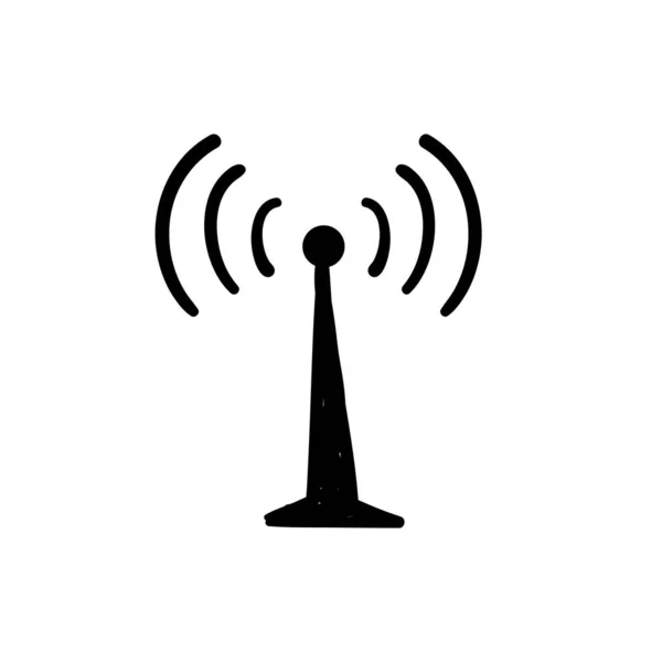 Radyo sinyalleri ve ışık ışınları, radar, kablosuz ağ, anten ve uydu sinyal sembolleri el çizimi karalama tarzı vektör — Stok Vektör