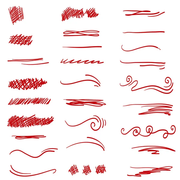 Doodle Σκιτσάρισμα πινελιές πινέλο, υπογραμμίσει, έμφαση, γραμμές, κύματα που Στοιχεία σχεδιασμού απομονώνονται σε λευκό φόντο — Διανυσματικό Αρχείο