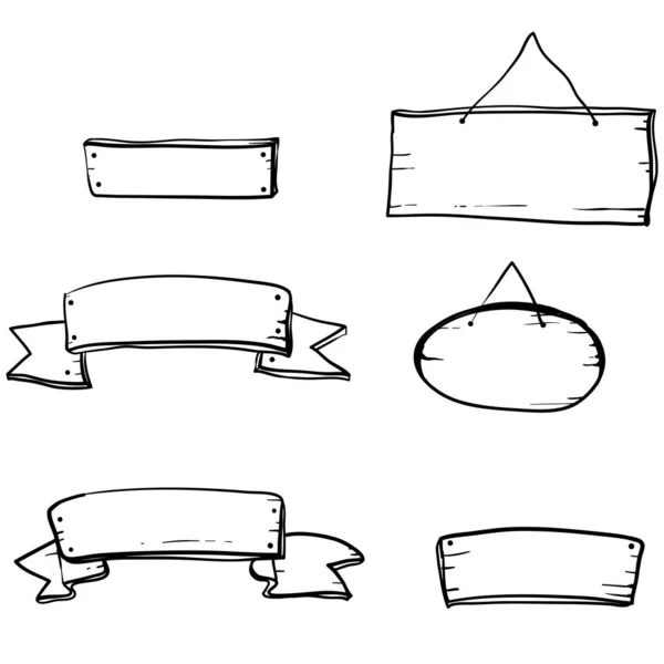带涂鸦手绘矢量的木制横幅空白标志板 — 图库矢量图片