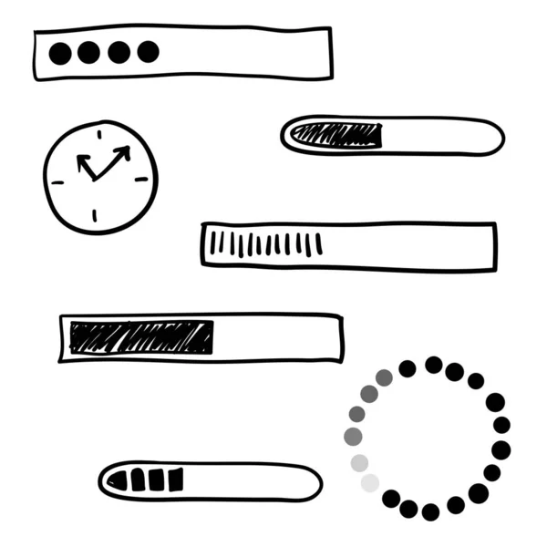 Progress loading bar, set of icons. Load symbol with handdrawn doodle style — 스톡 벡터