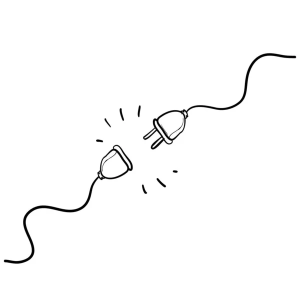Electric socket with a plug. Connection and disconnection concept for 404 error connection. handdrawn doodle style — ストックベクタ