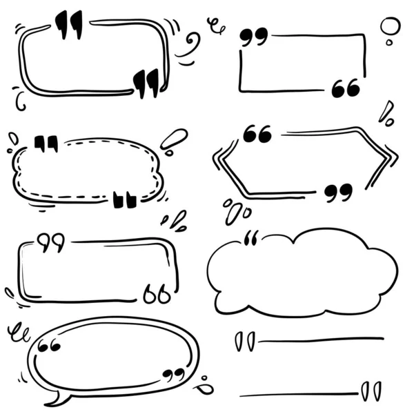 Zestaw ramek cytatowych ze znakami cudzysłowu z pustymi szablonami dla wektora tekstowego ręcznie rysowanego stylu doodle — Wektor stockowy