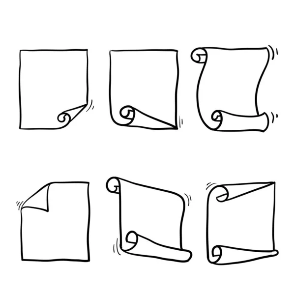 Papel rizado y voltear vuelta hoja plegable ilustración con estilo garabato dibujado a mano — Vector de stock