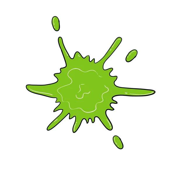 Illustratie van spetters en druppels, vlek en druppel, slijm en blob. Druipend slijm. Groene vuilspatten, druipende slijmsporen. Halloween slijm, slijm geïsoleerde vector set met doodle stijl. — Stockvector