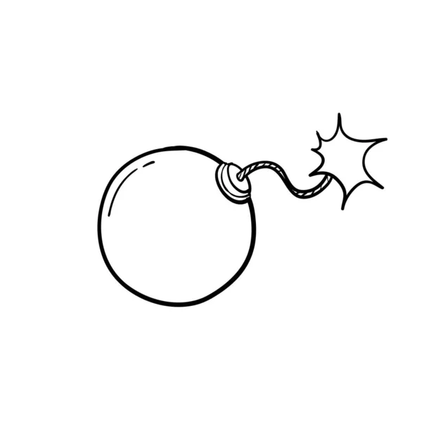 Bomba con bruciante stoppino disegnato a mano in stile doodle su sfondo bianco — Vettoriale Stock