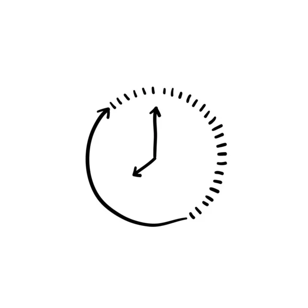 Clock countdown icon in handdrawn doodle style. Time chronometer vector illustration on white isolated background. — 스톡 벡터