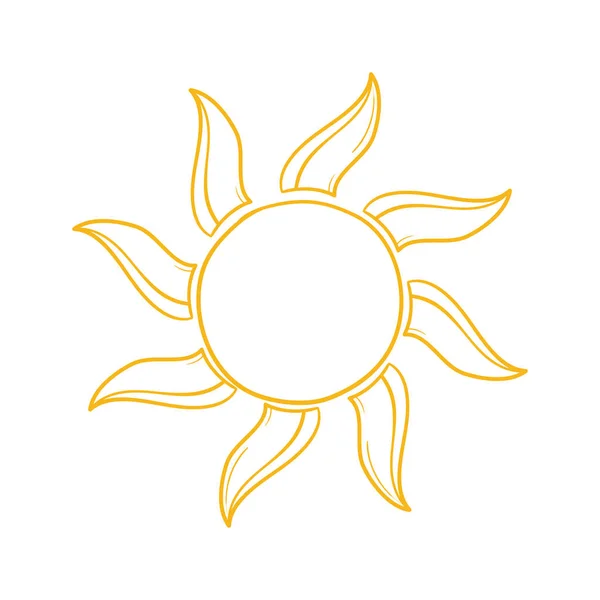 Icône de soleil vecteur de symbole avec doodle dessiné à la main style dessin animé avec couleur jaune — Image vectorielle