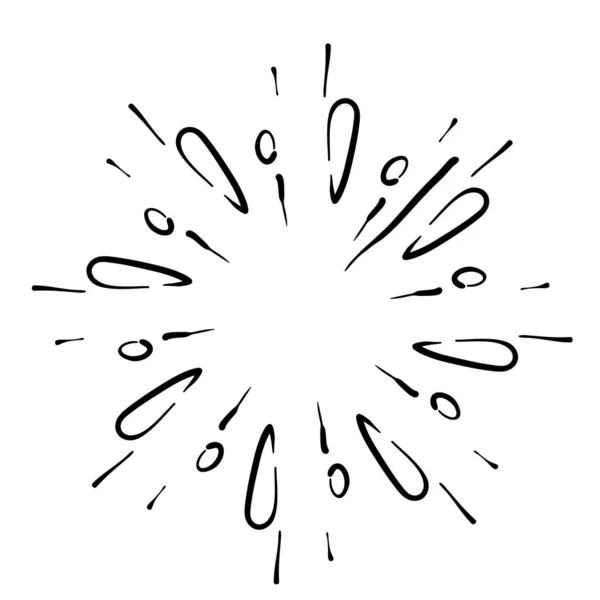 Doodle design element, starburst doodle, sprankelende doodle, vuurwerk doodle geïsoleerd op witte achtergrond — Stockvector