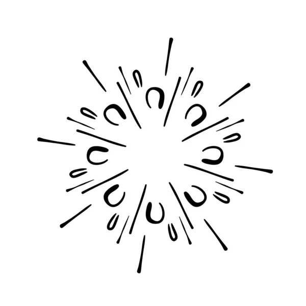 Scarabocchio elemento di design, scarabocchio starburst, scarabocchio scintillante, scarabocchio fuochi d'artificio isolato su sfondo bianco — Vettoriale Stock