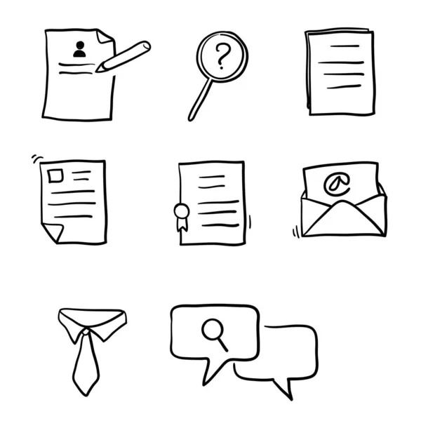 Simple Conjunto de entrevista Related Vector Line Iconos. Contiene iconos tales como trabajo, perfiles, contrato y more.with dibujado a mano doodle estilo . — Archivo Imágenes Vectoriales
