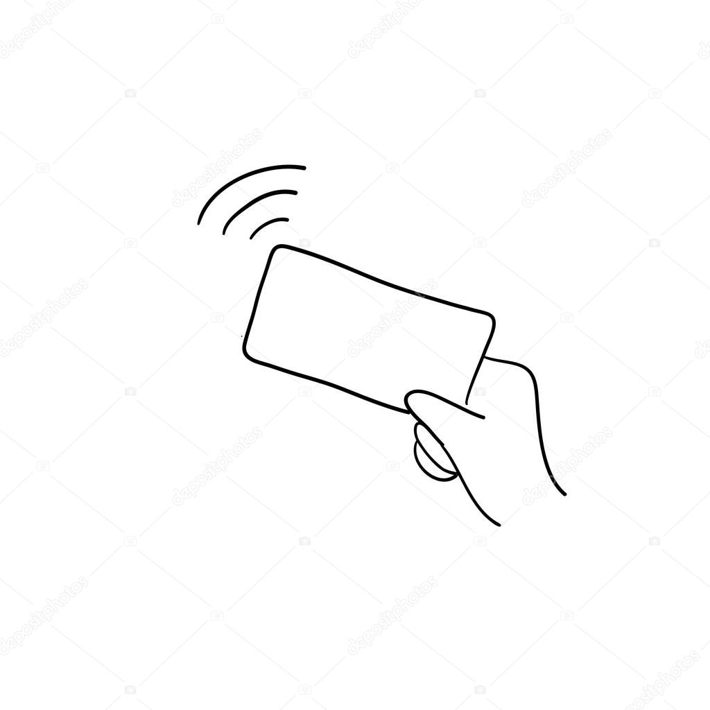 Contactless NFC wireless pay sign logo. Credit card nfc payment vector concept.with handdrawn doodle style