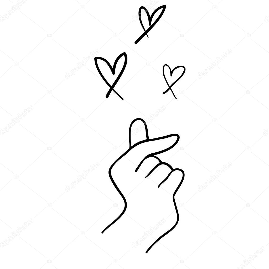 hand gesture symbol for korean love sign illustration with hand drawn doodle cartoon style