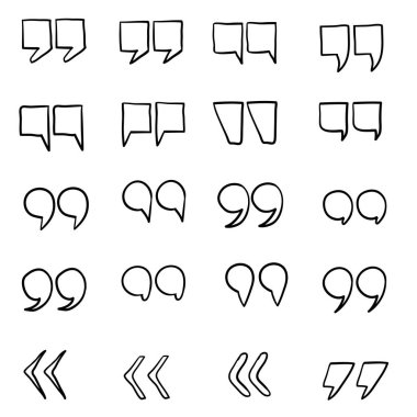 Tırnak işaretleri. Alıntı, konuşma noktalama işaretleri, virgüller, virgüller. Elle çizilmiş karalama biçimi vektörü ile Remark düğmesi