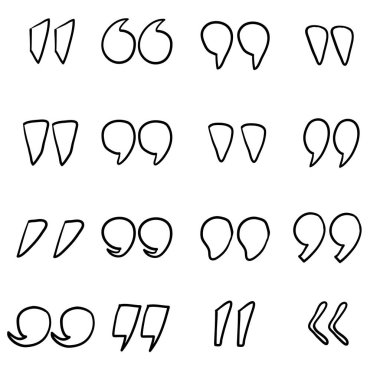 Tırnak işaretleri. Alıntı, konuşma noktalama işaretleri, virgüller, virgüller. Elle çizilmiş karalama biçimi vektörü ile Remark düğmesi