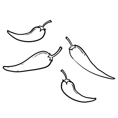 Taze taze kırmızı kırmızı biber. Mutfak organik vektörü baharatlı biber tadı elle çizilmiş karikatür tarzı izole edilmiş vektör.