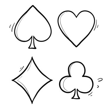 Elle çizilmiş iskambil sembolü vektör tasarım kumarhanesi karalama çizgi film biçimi vektörü