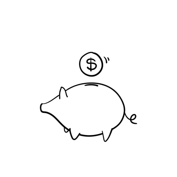 Vetor ícone do banco porquinho. Design simples em fundo branco.com mão desenhada doodle estilo cartoon vetor —  Vetores de Stock