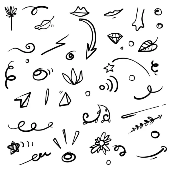Abstraktní šipky, stuhy a další prvky v ručně kresleném stylu pro koncept designu. Doodle ilustrace. Vektorová šablona pro dekoraci s vektorem stylu čáry — Stockový vektor