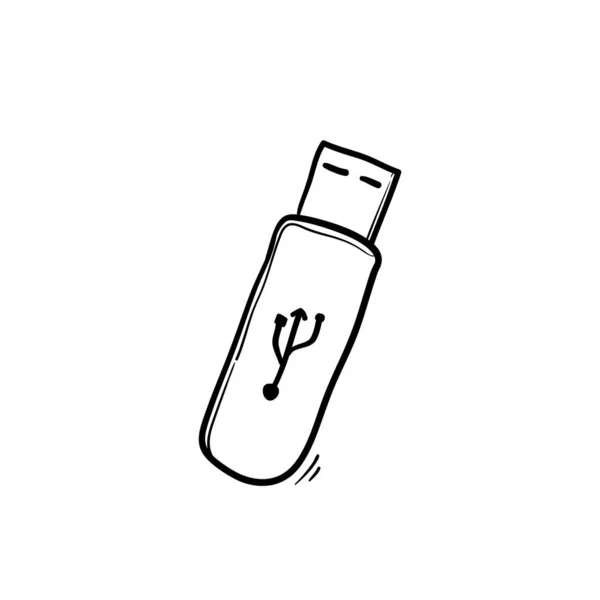 Icono USB vector. Flash Drive icono de símbolo aislado sobre fondo blanco con dibujado a mano garabato estilo de dibujos animados — Archivo Imágenes Vectoriales