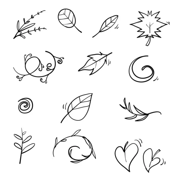 Elementi floreali disegnati a mano. Vintage foglie illustrazioni botaniche. con vettore in stile doodle isolato su bianco — Vettoriale Stock