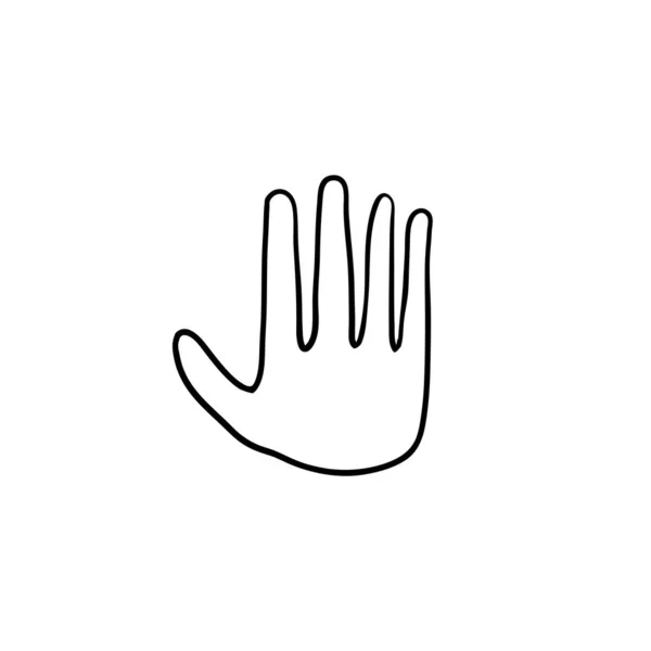 Mano icono de la palma ilustración con mano dibujado doodle estilo vector aislado — Vector de stock
