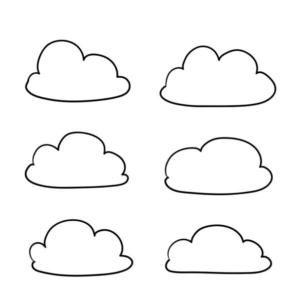 手绘涂鸦卡通风格的云彩图标在白色背景下被隔离 — 图库矢量图片