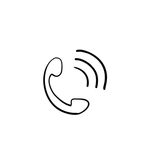 Ícone do telefone na moda estilo plano isolado no fundo branco. Símbolo telefónico. com estilo doodle desenhado à mão isolado na ilustração Vector branco . — Vetor de Stock