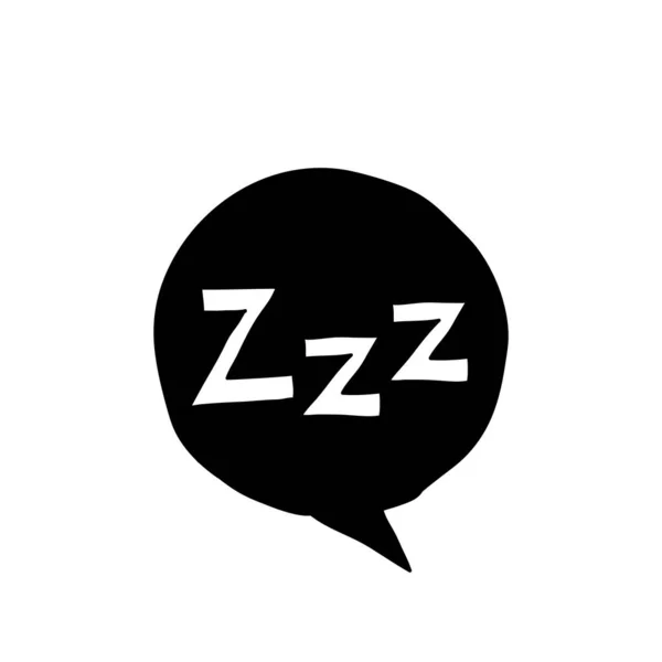 Sonolento zzz ícone de bolha conversa preta no fundo branco. Conceito de design sobre sono, sonho, relaxar, insomnia.with vetor de estilo doodle desenhado à mão —  Vetores de Stock